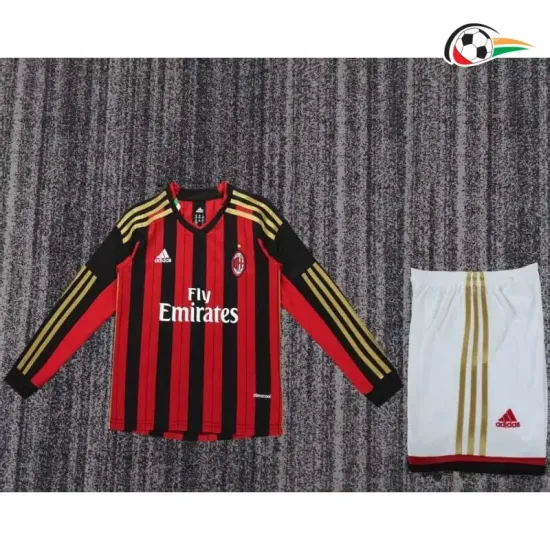 Camisa Retrô Titular Infantil AC Milan 2013/14 Vermelho/Preto Manga Longa