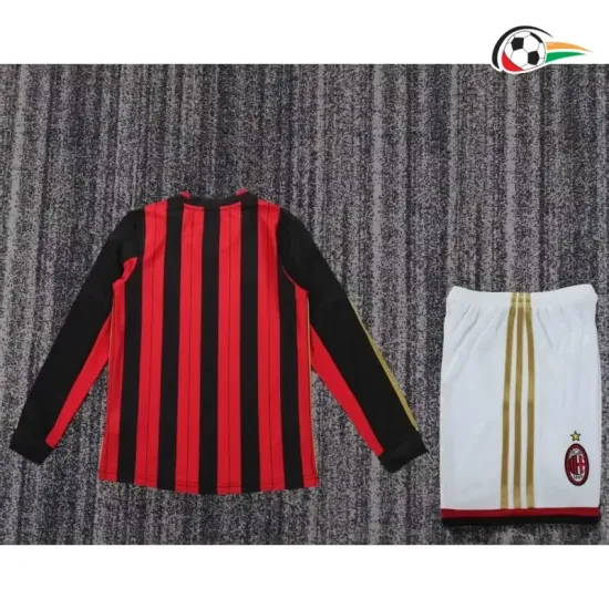 Camisa Retrô Titular Infantil AC Milan 2013/14 Vermelho/Preto Manga Longa