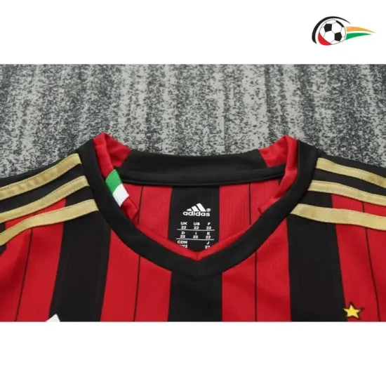 Camisa Retrô Titular Infantil AC Milan 2013/14 Vermelho/Preto Manga Longa