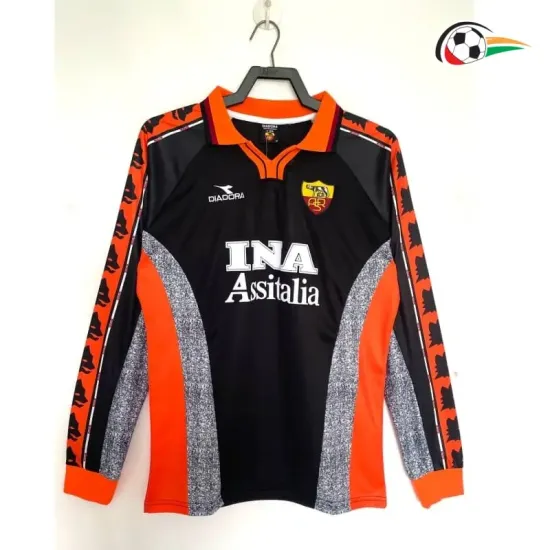 Camisa Retrô Alternativa AS Roma 1998/99 Preto/Laranja/Cinza Manga Longa