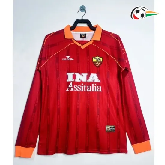 Camisa Retrô Titular AS Roma 1999/00 Vermelho Manga Longa