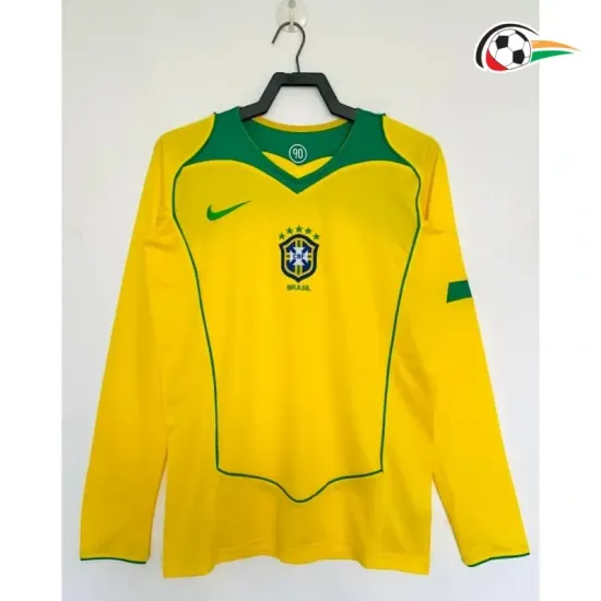 Camisa Retrô Titular Brasil 2004 Amarelo Manga Longa