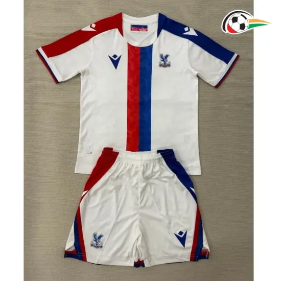 Camisa Reserva Infantil Crystal Palace FC 2025/2026 Branco/Azul/Vermelho