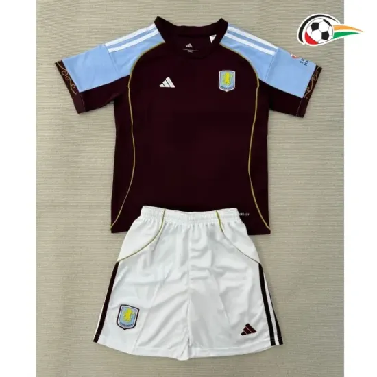 Camisa Titular Infantil Aston Villa 2025/2026 Vermelho Escuro