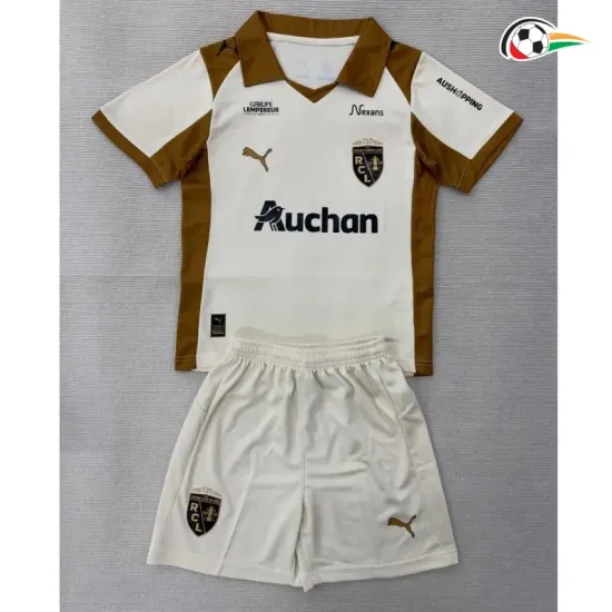 Camisa Alternativa Infantil RC Lens 2025/2026 Branco/Marrom