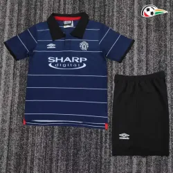 Camisa Retrô Reserva Infantil Manchester United 1999/00 Azul Escuro
