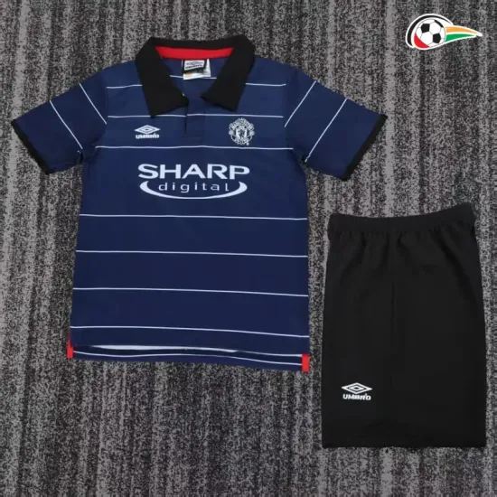 Camisa Retrô Reserva Infantil Manchester United 1999/00 Azul Escuro