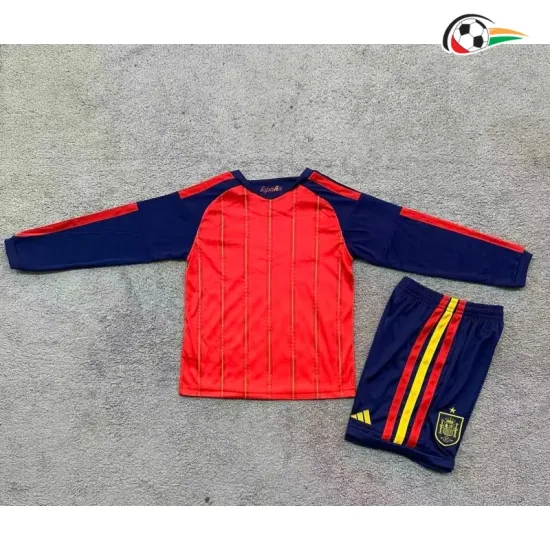 Camisa Titular Infantil España Copa do Mundo 2026 Vermelho/Azul Manga Longa