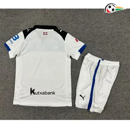 Camisa Reserva Infantil Alavés 2025/2026 Branco/Azul com Patch da La Liga