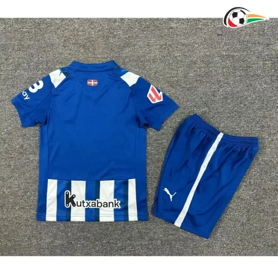 Camisa Titular Infantil Alavés 2025/2026 Azul/Branco com Patch da La Liga