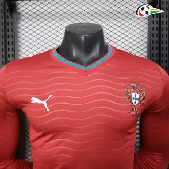 Camisa Titular Versão Jogador Portugal Copa do Mundo 2026 Vermelho Manga Longa