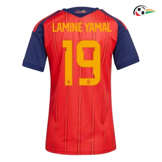Camisa Titular Feminina Lamine Yamal 19 España 2026 Vermelho/Azul