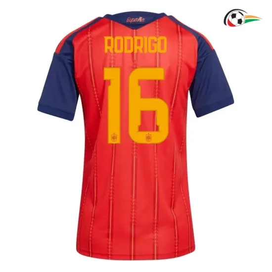 Camisa Titular Feminina Rodrigo 16 España 2026 Vermelho/Azul