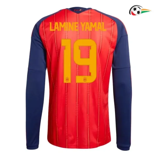 Camisa Titular Lamine Yamal 19 España 2026 Vermelho/Azul Manga Longa