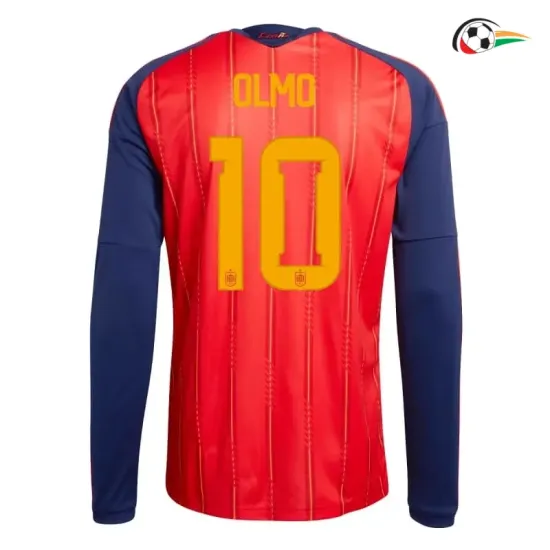 Camisa Titular Olom 10 España 2026 Vermelho/Azul Manga Longa