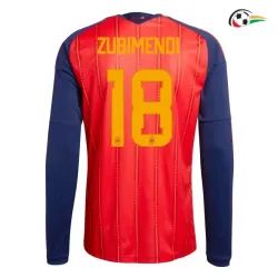 Camisa Titular Zubimendi 18 España 2026 Vermelho/Azul Manga Longa