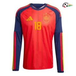 Camisa Titular Zubimendi 18 España 2026 Vermelho/Azul Manga Longa