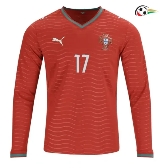 Camisa Titular Rafa Leão 17 Portugal 2026 Vermelho Manga Longa