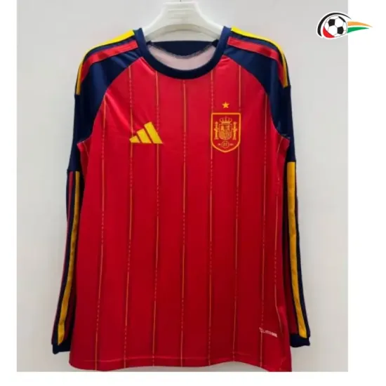 Camisa Titular España 2026 Vermelho/Azul Manga Longa