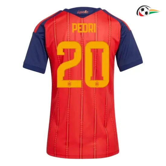 Camisa Titular Feminina Pedri 20 España 2026 Vermelho/Azul