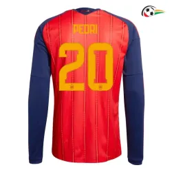 Camisa Titular Pedri 20 España 2026 Vermelho/Azul Manga Longa