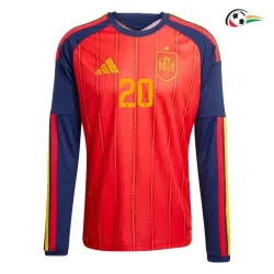 Camisa Titular Pedri 20 España 2026 Vermelho/Azul Manga Longa