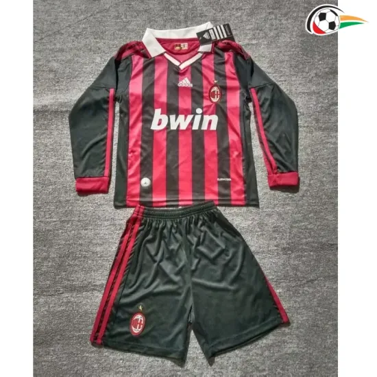 Camisa Retrô Titular Infantil AC Milan 2009/10 Vermelho/Preto Manga Longa