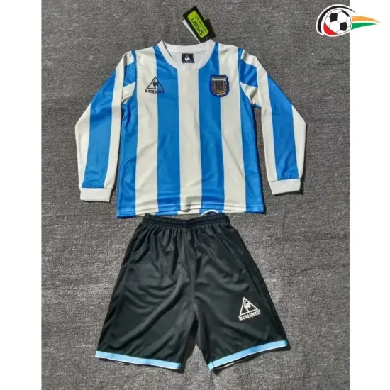 Camisa Retrô Titular Infantil Argentina 1998 Branco/Azul Manga Longa