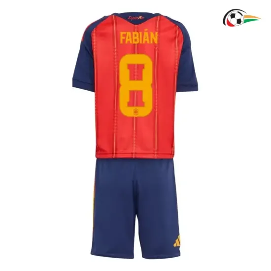 Camisa Titular Infantil Fabián 8 España 2026 Vermelho/Azul