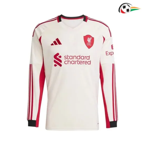 Camisa Reserva Liverpool 2025/26 Branco Manga Longa