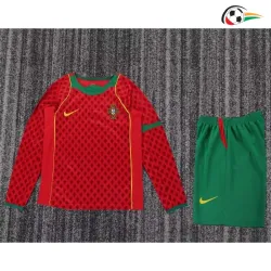 Camisa Retrô Titular Infantil Portugal 2004 Vermelho/Verde Manga Longa