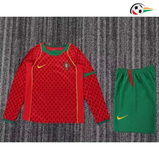Camisa Retrô Titular Infantil Portugal 2004 Vermelho/Verde Manga Longa