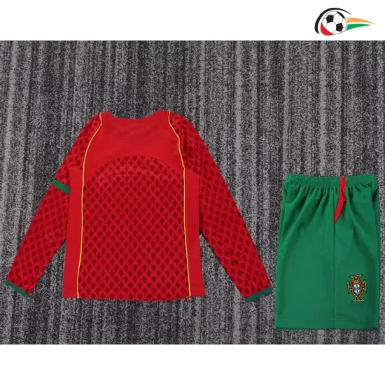 Camisa Retrô Titular Infantil Portugal 2004 Vermelho/Verde Manga Longa