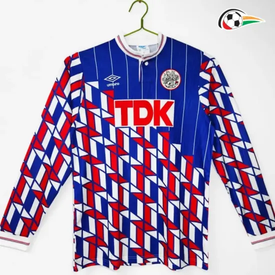 Camisa Retrô Reserva Ajax 1989/90 Azul/Vermelho Manga Longa