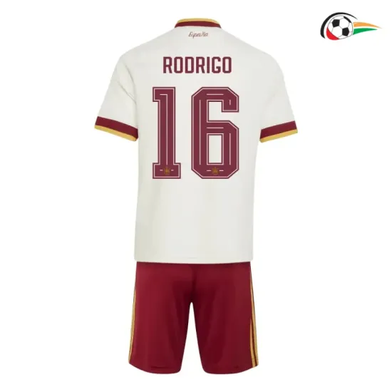 Camisa Reserva Infantil Rodrigo 16 España Copa do Mundo 2026 Branco/Vermelho
