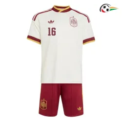 Camisa Reserva Infantil Rodrigo 16 España Copa do Mundo 2026 Branco/Vermelho