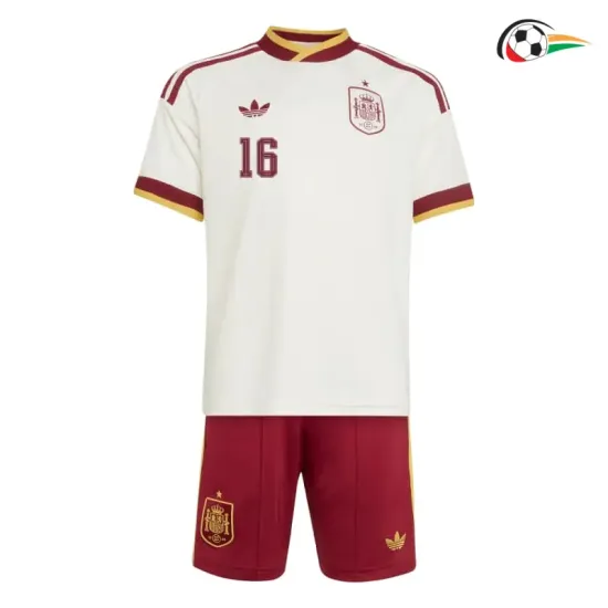 Camisa Reserva Infantil Rodrigo 16 España Copa do Mundo 2026 Branco/Vermelho