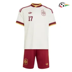 Camisa Reserva Infantil Williams Jr 17 España Copa do Mundo 2026 Branco/Vermelho