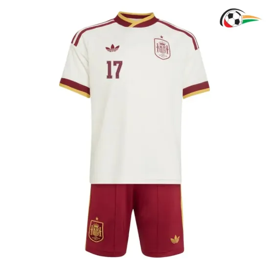 Camisa Reserva Infantil Williams Jr 17 España Copa do Mundo 2026 Branco/Vermelho