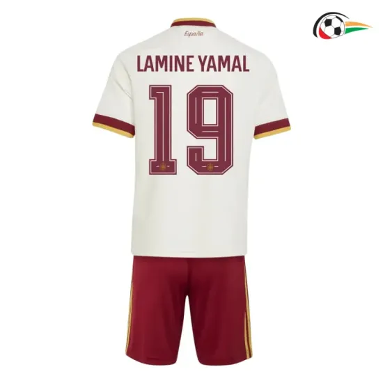 Camisa Reserva Infantil Lamine Yamal 19 España Copa do Mundo 2026 Branco/Vermelho
