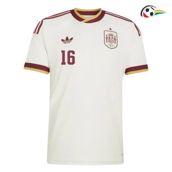 Camisa Reserva Rodrigo 16 España Copa do Mundo 2026 Branco/Vermelho