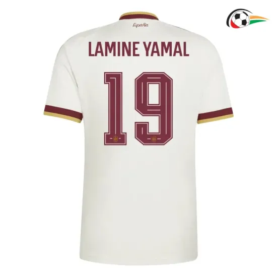 Camisa Reserva Lamine Yamal 19 España Copa do Mundo 2026 Branco/Vermelho