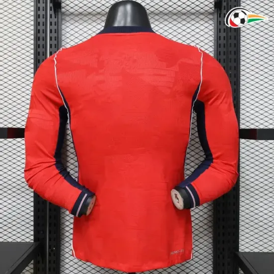 Camisa Reserva Versão Jogador Inglaterra Copa do Mundo 2026 Vermelho Manga Longa