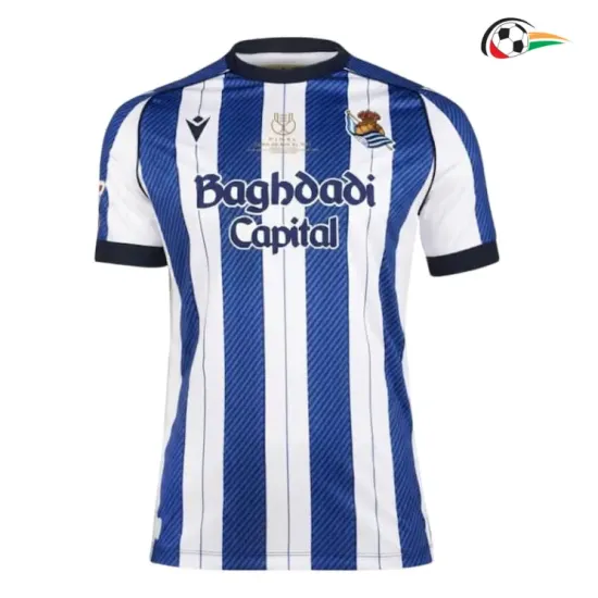 Camisa Titular Real Sociedad 2025/2026 Edição Final da Copa do Rei Azul/Branco