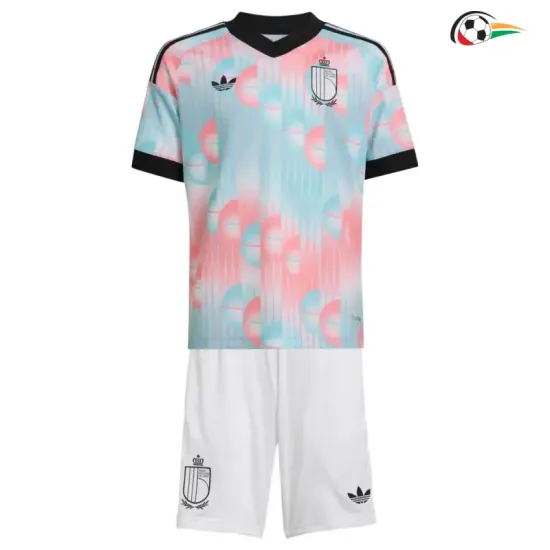 Camisa Reserva Infantil Bélgica Copa do Mundo 2026 Rosa/Azul Claro