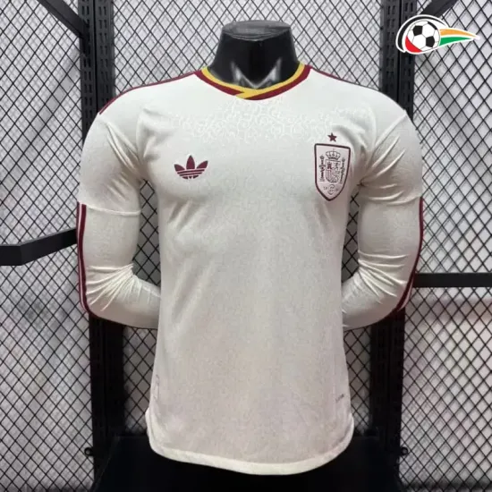 Camisa Reserva Versão Jogador España Copa do Mundo 2026 Branco/Vermelho Manga Longa