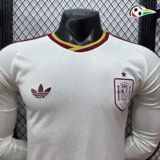 Camisa Reserva Versão Jogador España Copa do Mundo 2026 Branco/Vermelho Manga Longa
