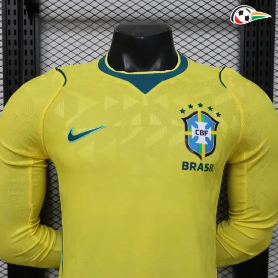 Camisa Titular Versão Jogador Brasil Copa do Mundo 2026 Amarelo Manga Longa