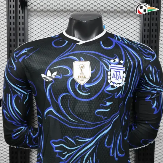 Camisa Reserva Versão Jogador Argentina Copa do Mundo 2026 Preto/Azul com FIFA2022 Manga Longa