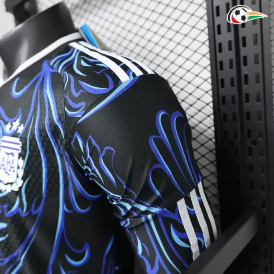Camisa Reserva Versão Jogador Argentina Copa do Mundo 2026 Preto/Azul com FIFA2022 Manga Longa
